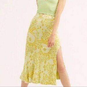 Free People Margarita Yellow Split Midi Skirt Boho Size Small